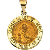 14K White 18.5mm Hollow Round Sacred Heart of Jesus Medal