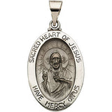 14K White 23.25x16mm Hollow Oval Sacred Heart of Jesus Medal