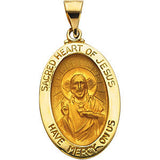 14K White 23.25x16mm Hollow Oval Sacred Heart of Jesus Medal