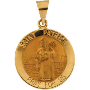 14K White 18mm Round Hollow St. Patrick Medal