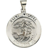 14K White 18.25mm Round Hollow St. Michael Medal