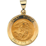 14K White 18.25mm Round Hollow St. Michael Medal