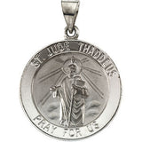 14K White 18.25mm Hollow Round St. Jude Medal