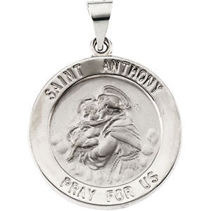 14K White 18.25mm Hollow Round St. Anthony Medal