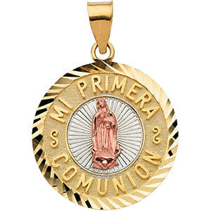 14K Yellow 16.75mm Tri-Color Mi Primera Comunion (First Holy Communion) Medal