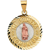 14K Yellow 16.75mm Tri-Color Mi Primera Comunion (First Holy Communion) Medal