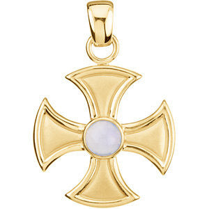 14K Yellow Chalcedony Maltese Cross Pendant