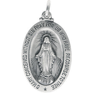 Sterling Silver 28.5x17.75mm Oval Miraculous Medal 24" Necklace