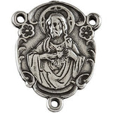 Sterling Silver 17.95x12.9mm Sacred Heart of Jesus Rosary Center Medal