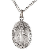 Sterling Silver 28.5x17.75mm Oval Miraculous Medal 24" Necklace