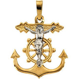 14K Yellow & White 17x19mm Mariner's Crucifix Pendant