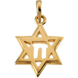 14K Yellow 19x14mm Star of David Chai Pendant