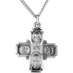 Sterling Silver 19x17.75mm Four-Way Cross Medal 18" Necklace