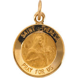 14K Yellow 22mm Round St. Theresa Medal