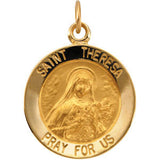 14K Yellow 22mm Round St. Theresa Medal