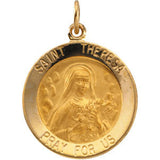 14K Yellow 22mm Round St. Theresa Medal