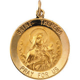 14K Yellow 22mm Round St. Theresa Medal