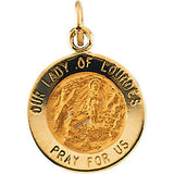 14K Yellow 12mm Round Our Lady of Lourdes Medal