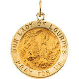 14K Yellow 12mm Round Our Lady of Lourdes Medal