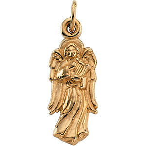 14K White 16x6mm Angel with Harp Pendant